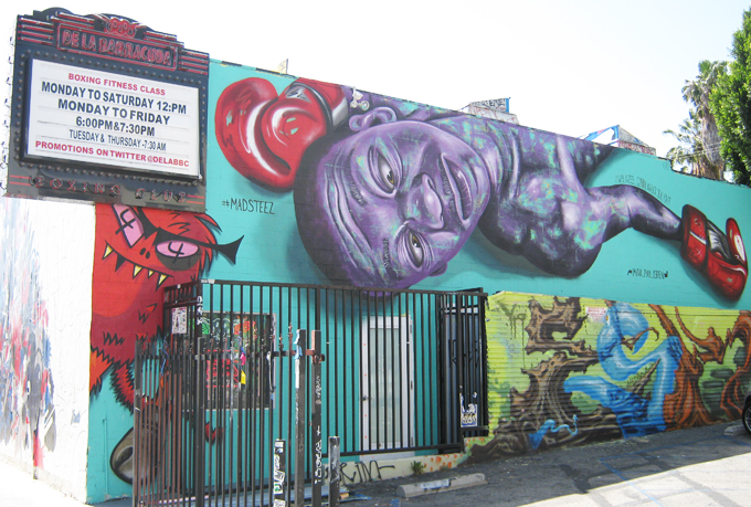 Boxer, mural by Madsteez, Melrose Avenue, Miracle Mile, Los Angeles